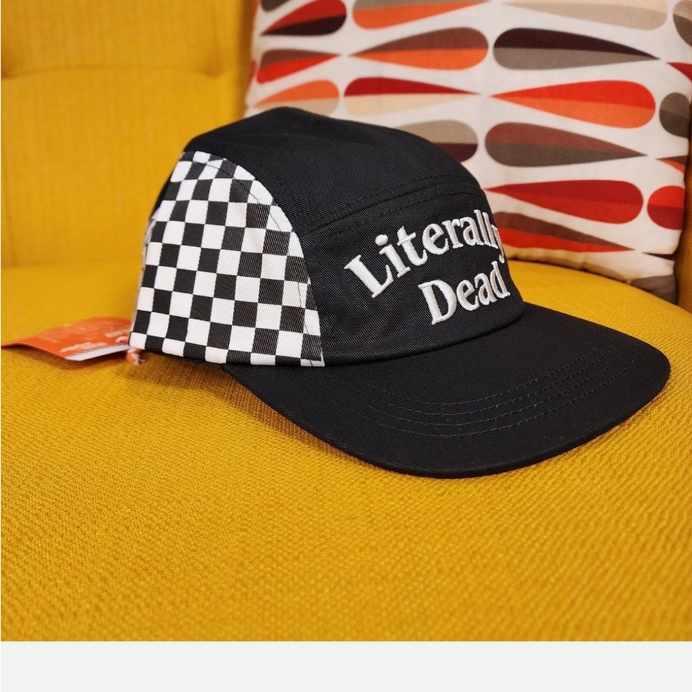 CAKEWORTHY Literally Dead Black and White Checkered Cap NEW NWT hat horror goth - Picture 2 of 2